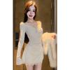 Elegant Lace Trim A-line Mini Dress with Long Sleeves - Sexy & Slimming for Autumn/Winter