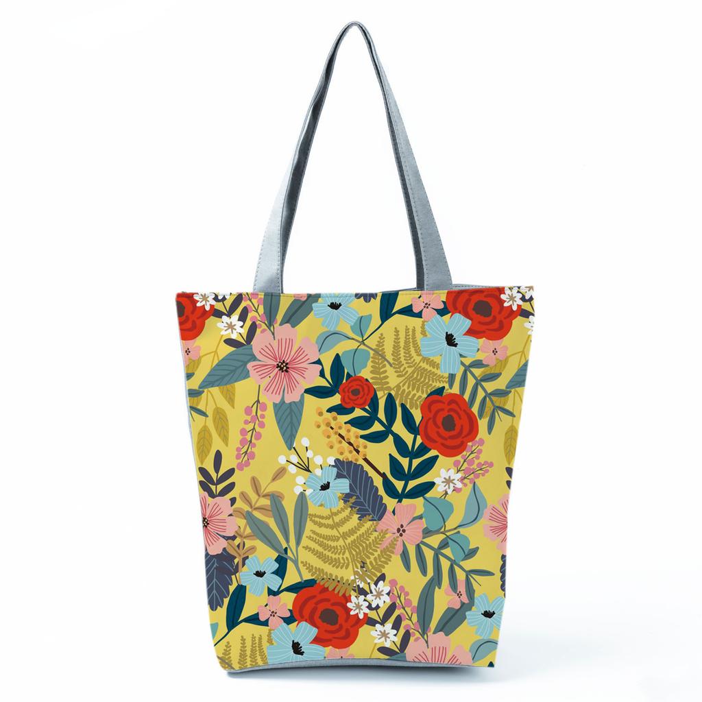High Capacity Shoulder Bag Shopping Bags Bright Colors Floral Print Handbag Casual Travel Multi Functional Beach Bag Commuting Tote Bag