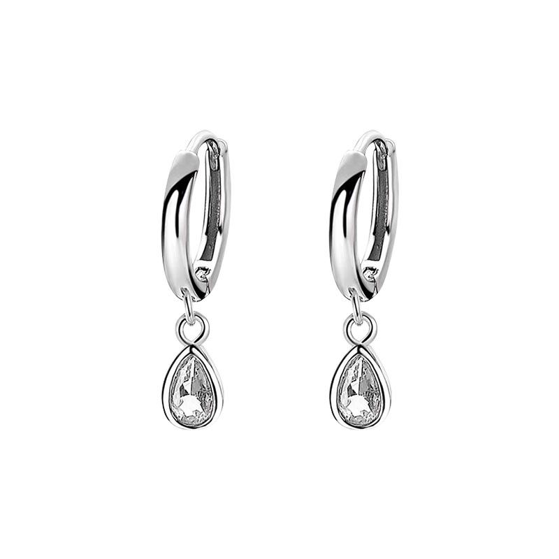 Zirconia Water Drop Clip Earrings - Zhang Zifeng Style, Cold Design, Simple Rhinestone Geometric Hoop Drop Earrings Copper