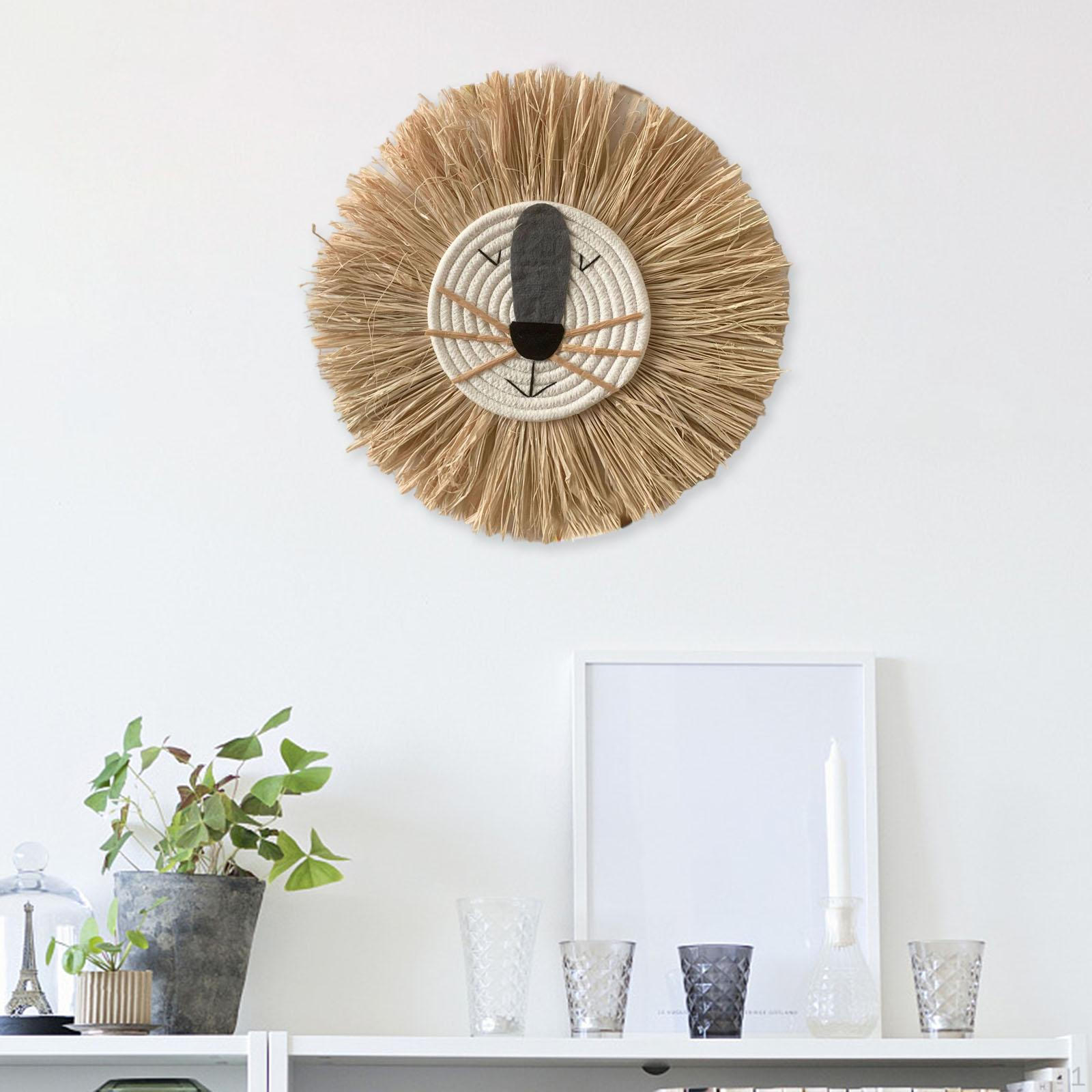 

Straw Wall Hanging Decor Tapestry Handwoven W/ Rope Cotton Thread Handmade 40cm for kitchen and home B