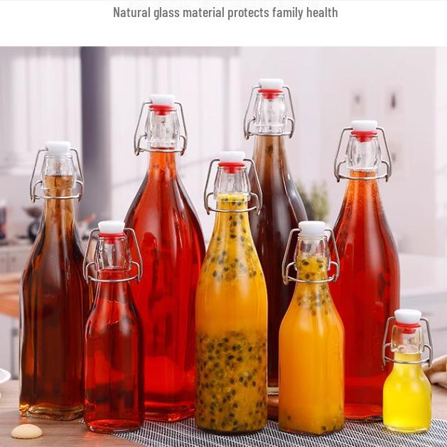 Lock & Lock Transparent Glass Bottle with Square Buckle for Juice, Enzyme, Wine, Homebrew, and Baijiu.