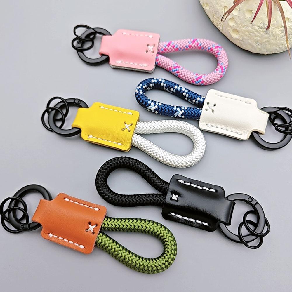 Personalized Custom Name Engraved Leather Braid Rope Keychain Anti Lost Handmade Car Key Chain Ring Pendant Women Men Gift