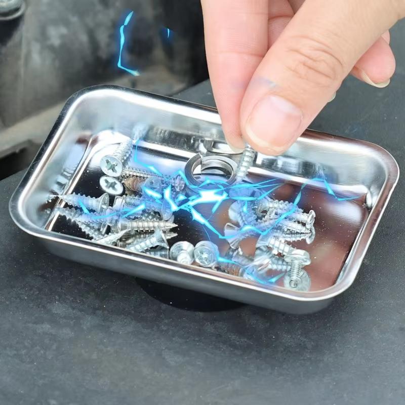 Square Magnetic Bowl Durable Magnetic Stainless Steel Parts Tray Screw Storage Plate Tools Holder Auto Suction Pad Easy Access