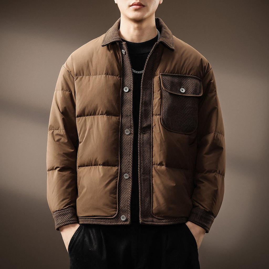 Men's High-End Lightweight American Fashion Winter Down Jacket - Trendy, Warm Lapel Design for Cold Protection