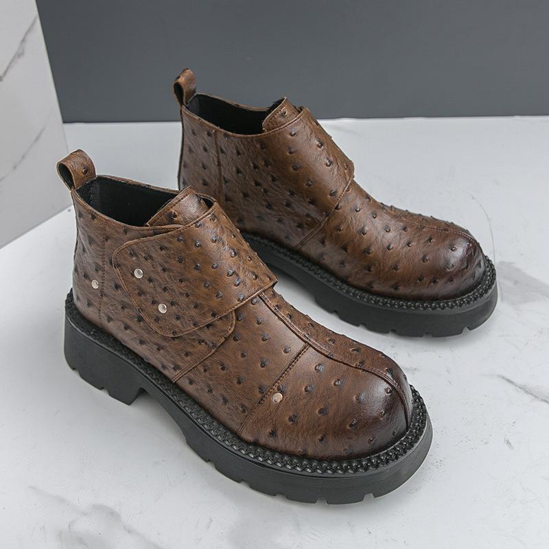 

Men s leather boots 46 large size autumn and winter new men s Martin boots fashion and leisure trend big head platform short boots 46