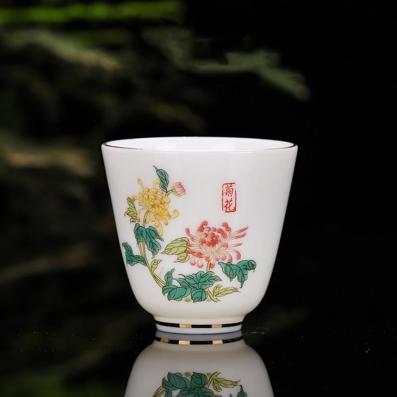 Chinese Ceramic Teacup Travel Personal Meditation Cup Hand Painted Lotus Leaf Tea Bowl Pu'er Master Cup Tea Set Accessories 65ml