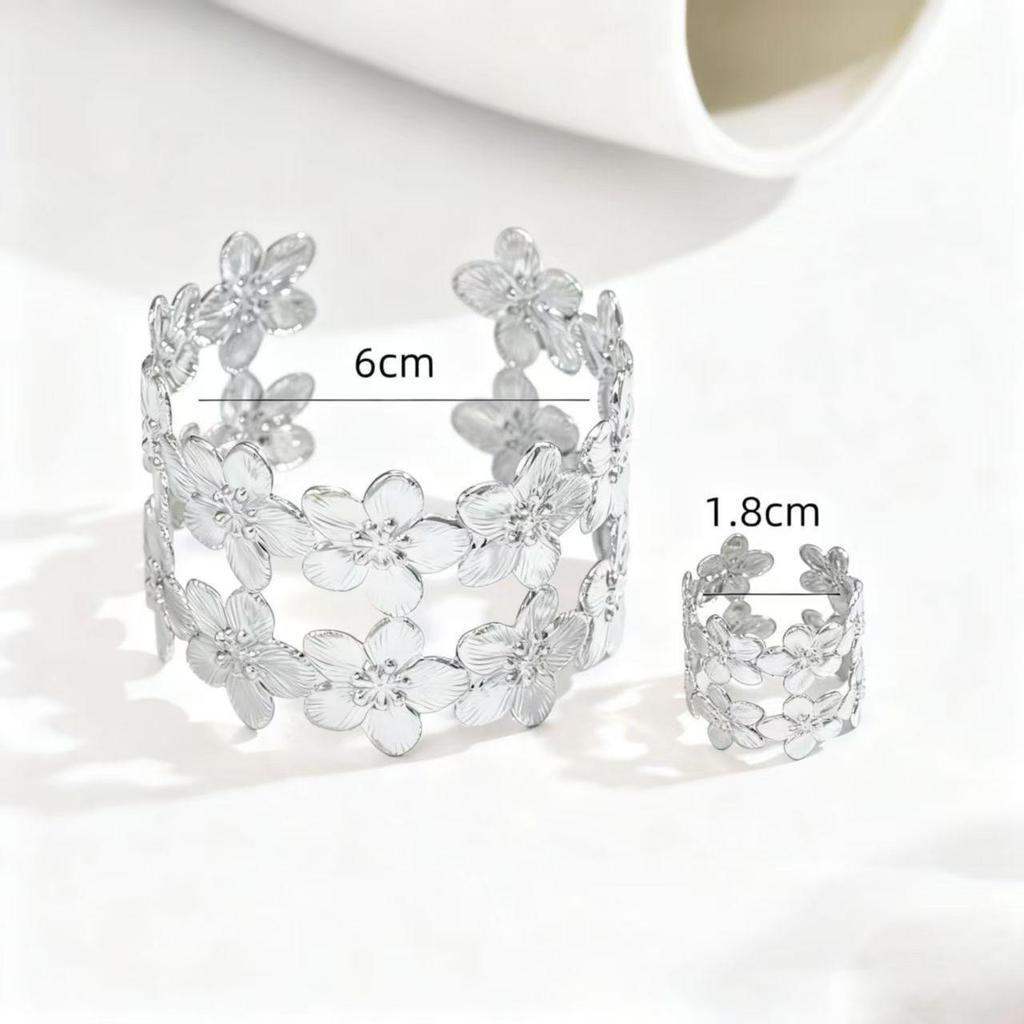 Double-Layer Flower Bracelet & Ring Set for Women - Trendy European & American Style