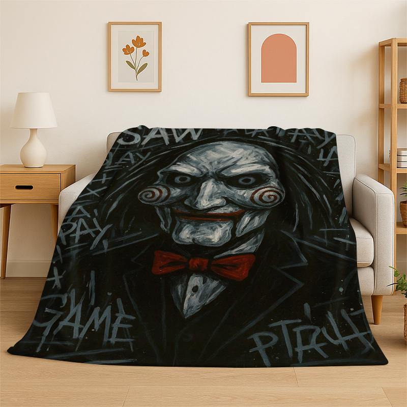 Horror Movie Character Chucky S-Scream Cartoon Flannel Blanket Soft Warm Throw Blanket for Bedroom Living Room Bed Travel Gift