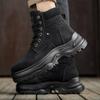 Neuer Herbst-Winter-Stil Runde Spitze Flacher Absatz Einfarbig Große Größe Retro Hochwertig Herren Mittelhohe Waden-Arbeitsstiefel für den Außenbereich