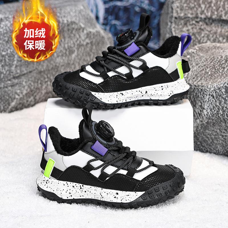 Factory direct sales children's shoes winter leather rotating buckle waterproof and wear-resistant outdoor middle and older children's sports shoes ki