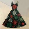 (buon Natale) Abito Casual da Donna alla Moda con Stampa Fiocco di Neve Natalizio/Albero di Natale/Pupazzo di Neve Girocollo Retro