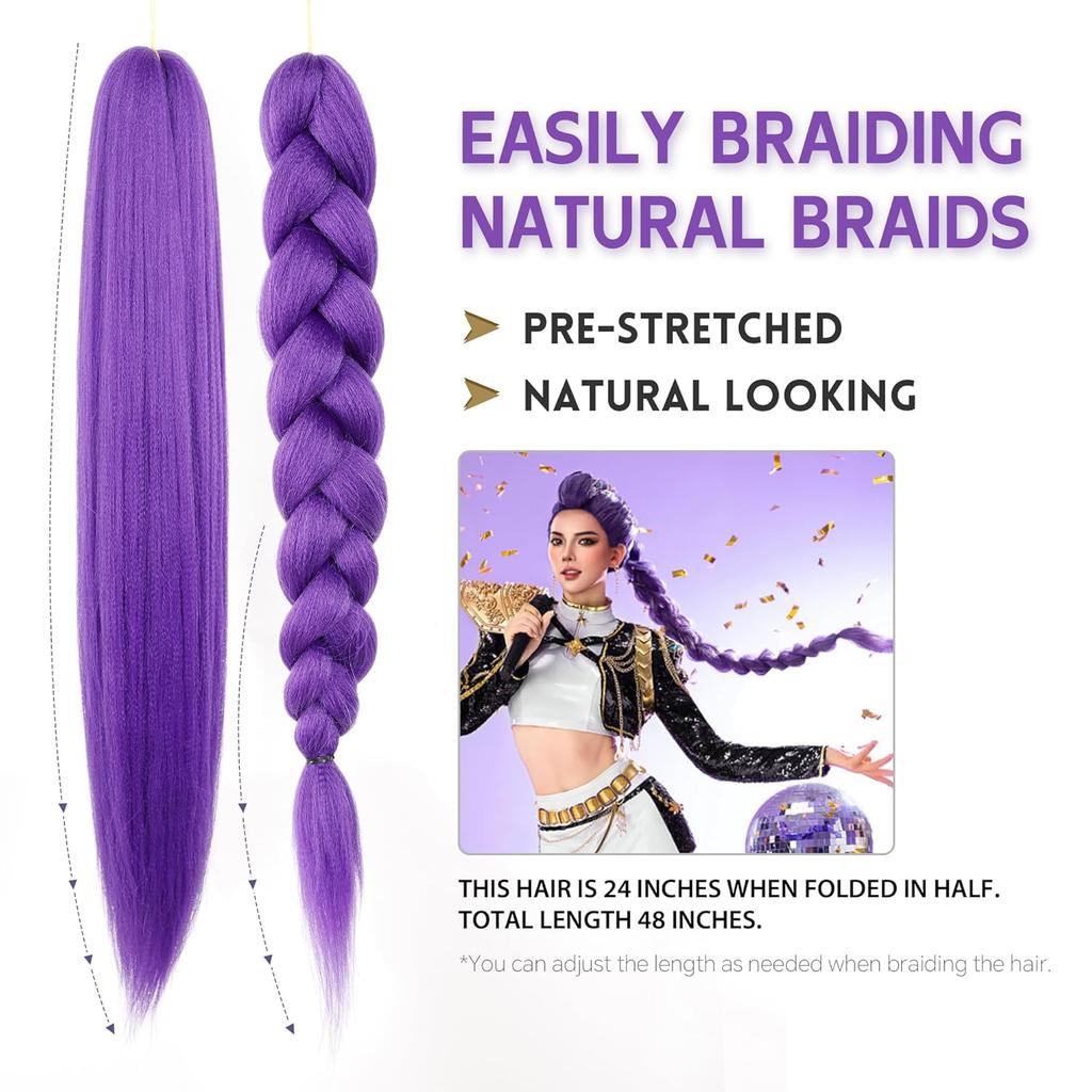 24" Lila Flecht Haare Vorgedehnt Synthetische Flecht Haare Extensions Für Zöpfe, Lila Haare Extensions Für Bühne Party Ha