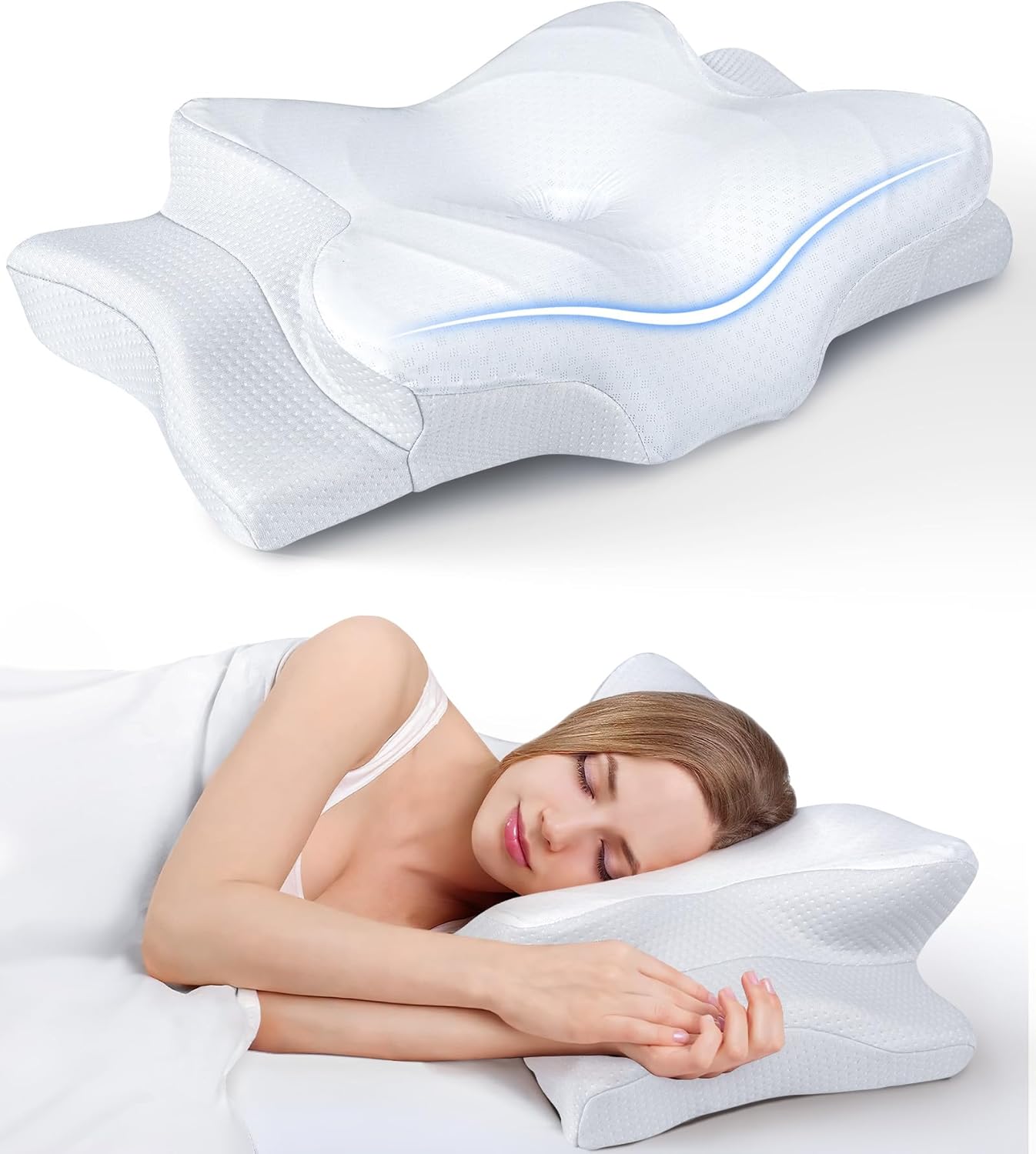 

Memory Foam Pillows Smooth cool Ergonomic Neck Support Pillow For Pain Relief High Elastic Soft Washable Home Pillows Bedding 66x40 білий