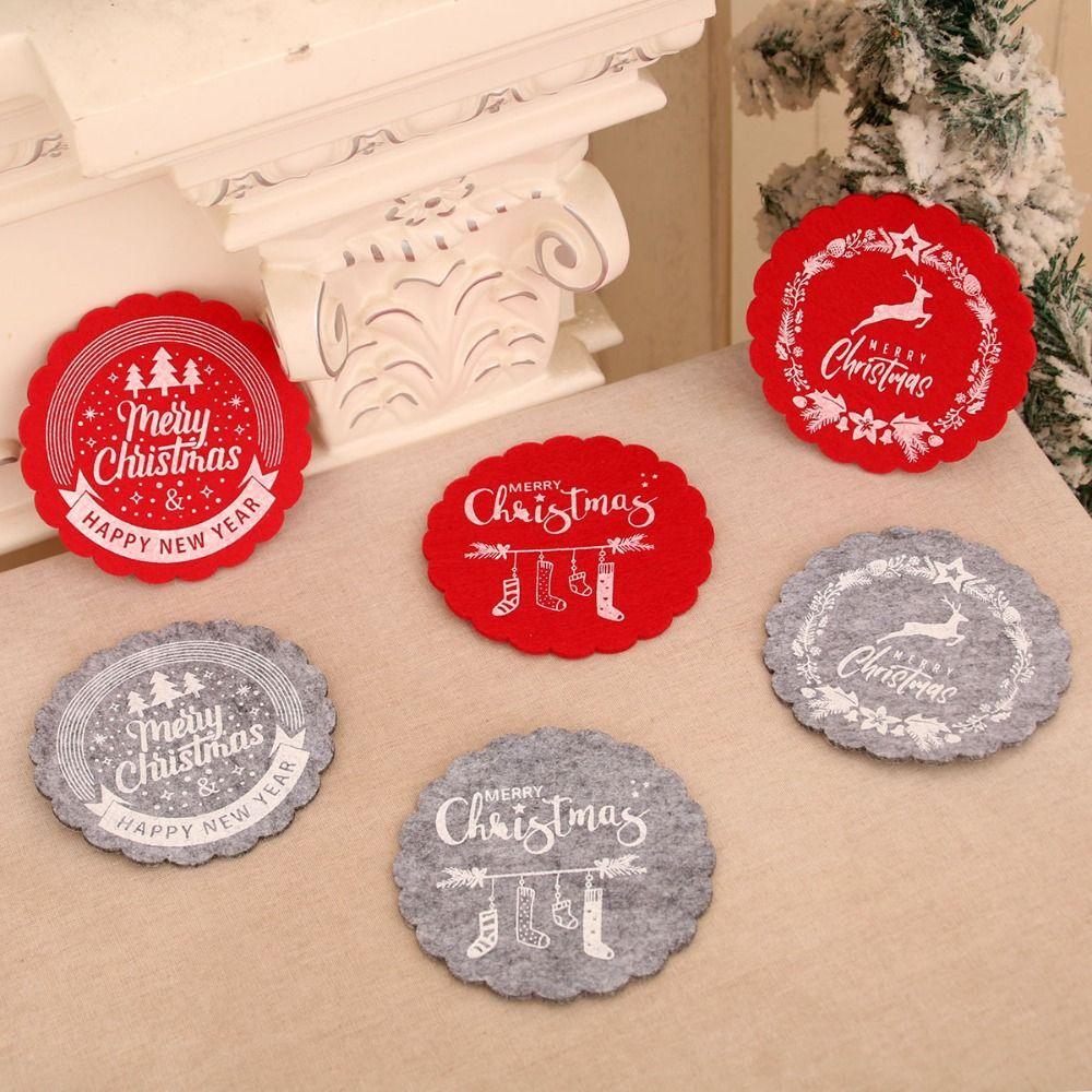 10pcs Red Grey Christmas Felt Coasters Non-Slip Merry Christmas Decoration  New Year Gifts