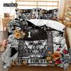 Skull Duvet Cover Set Queen 3D Skeleton Floral Skull Pattern Printed Bedding Qulit Cover Gothic Microfiber Bedding Queen Size