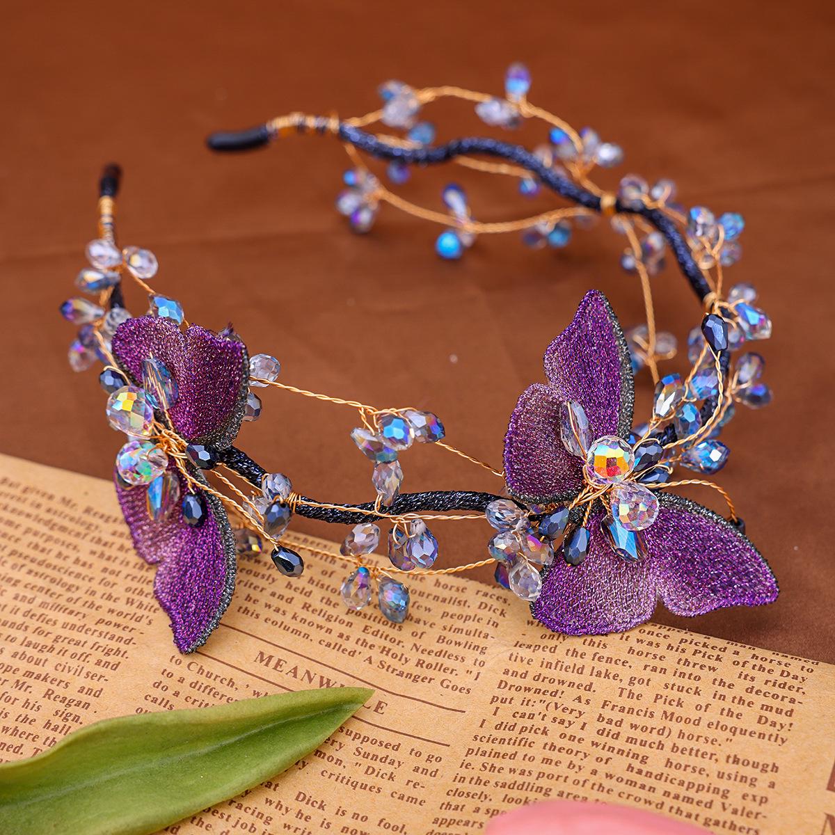 

Crystal Butterfly Mesh Headband: Handmade High-End Hairnet Accessories for Updos
