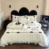Romantic Lace Princess Black Bow Bedding Set Pink Korean Style Duvet/Comforter Cover Set Bed Sheet/Fitted Sheet Pillowcases 4Pcs