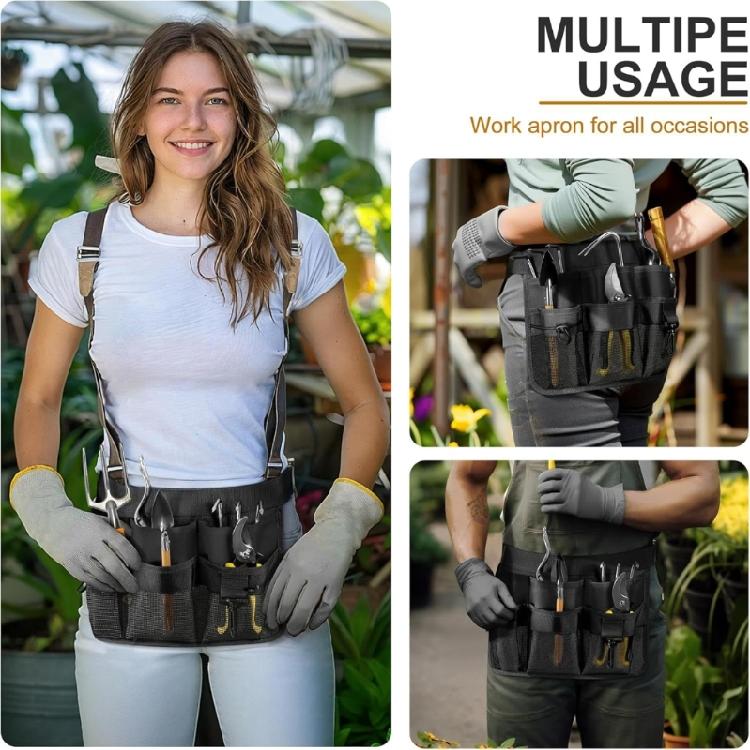 Extra Capacity Tool Apron For Gardeners Reinforced Cloth Multi Functional Pockets Comfort Fit Waist Belt