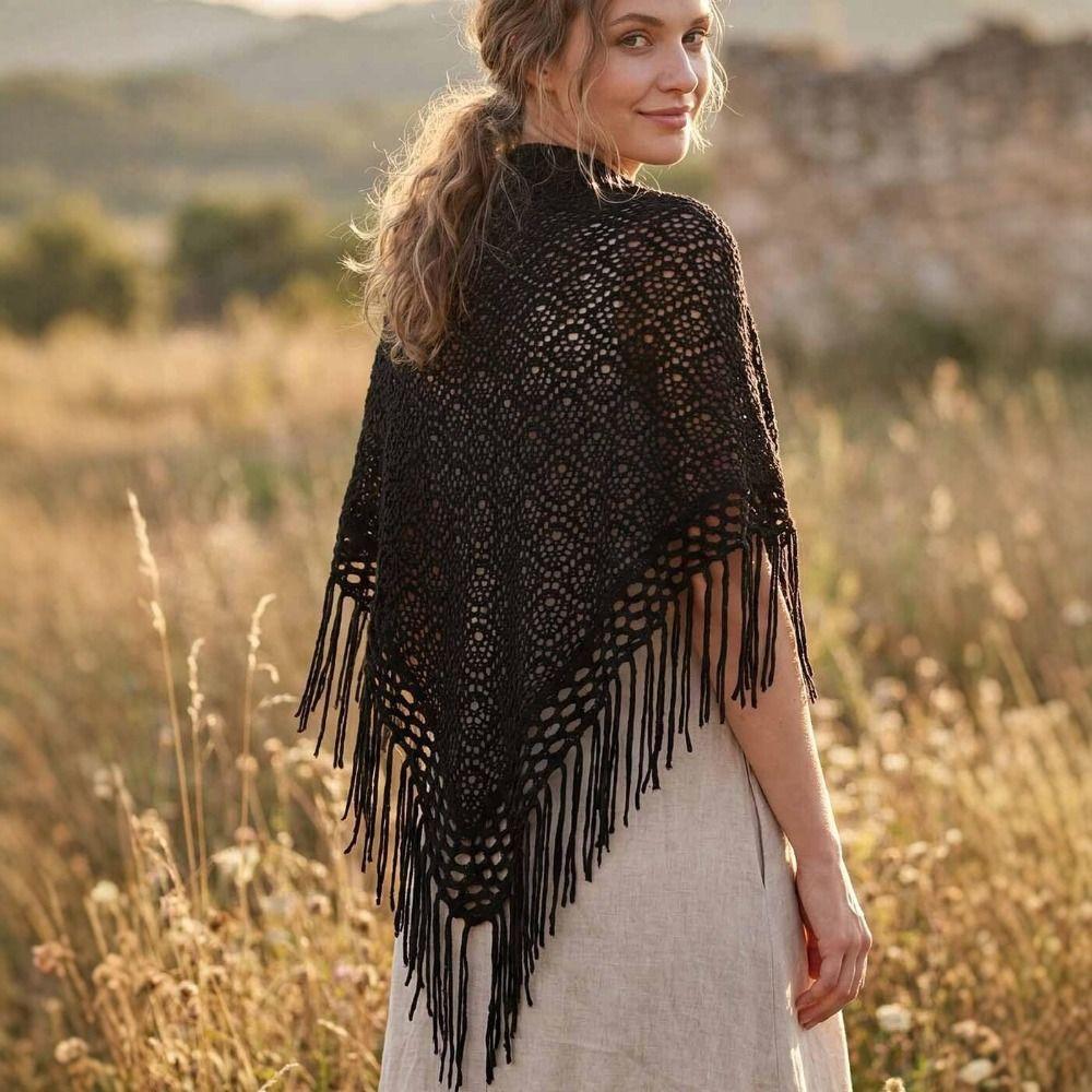Cloak Knitted Triangle Scarf Cape Fart Curtain Simple Hollow Out Scarves Female
