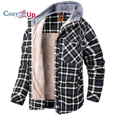 Winter Casual Plaid Hooded Velvet Thickened Warm Men Shirt Men's Cotton Loose Long Sleeve Shirts