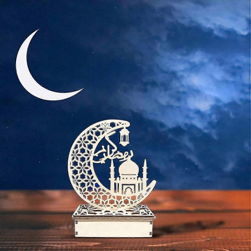Crafts Night Light, Handmade 3d Wooden Moon Star Led Lights Decor, Ramadan Mubarak Lamp Decorations, Home Party Bedroom Eid Ornaments Gift For Muslims