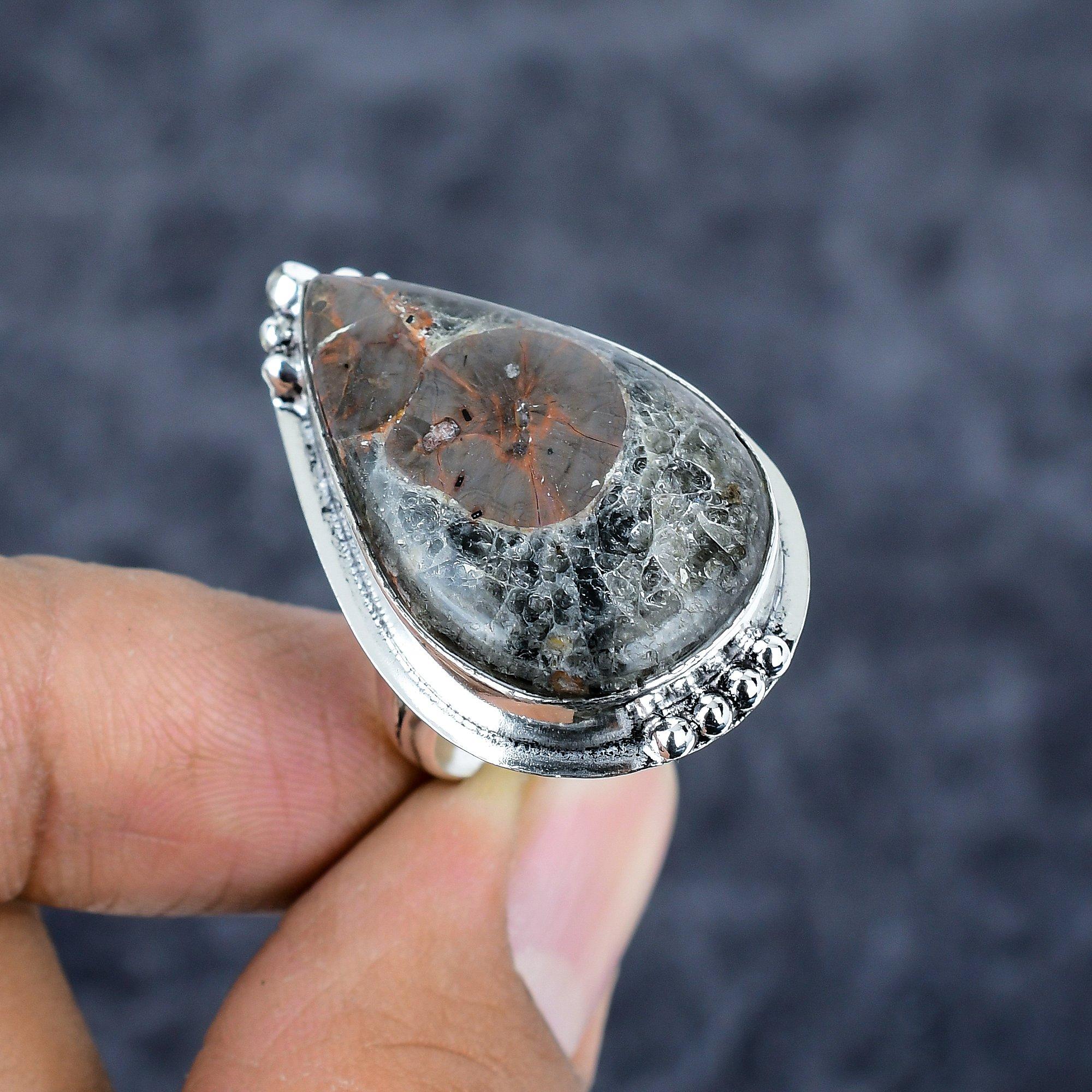 

Mud Crack Fossil Gemstone Handmade 925 Sterling Silver Jewelry Ring Size 9 M-2805