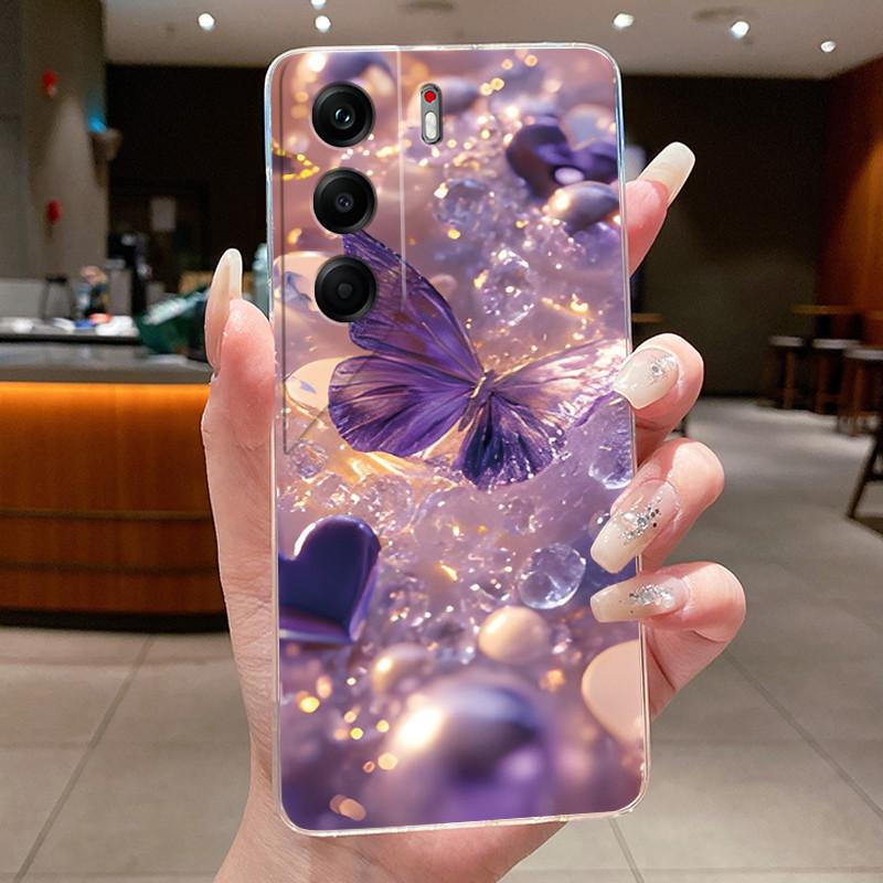 Phone Case For Tecno Camon 40 Pro Casing CM5 CM6 CM7 Clear Luxury Butterfly Flower Soft TPU Cover For Camon 40 40Pro 4G 5G Case
