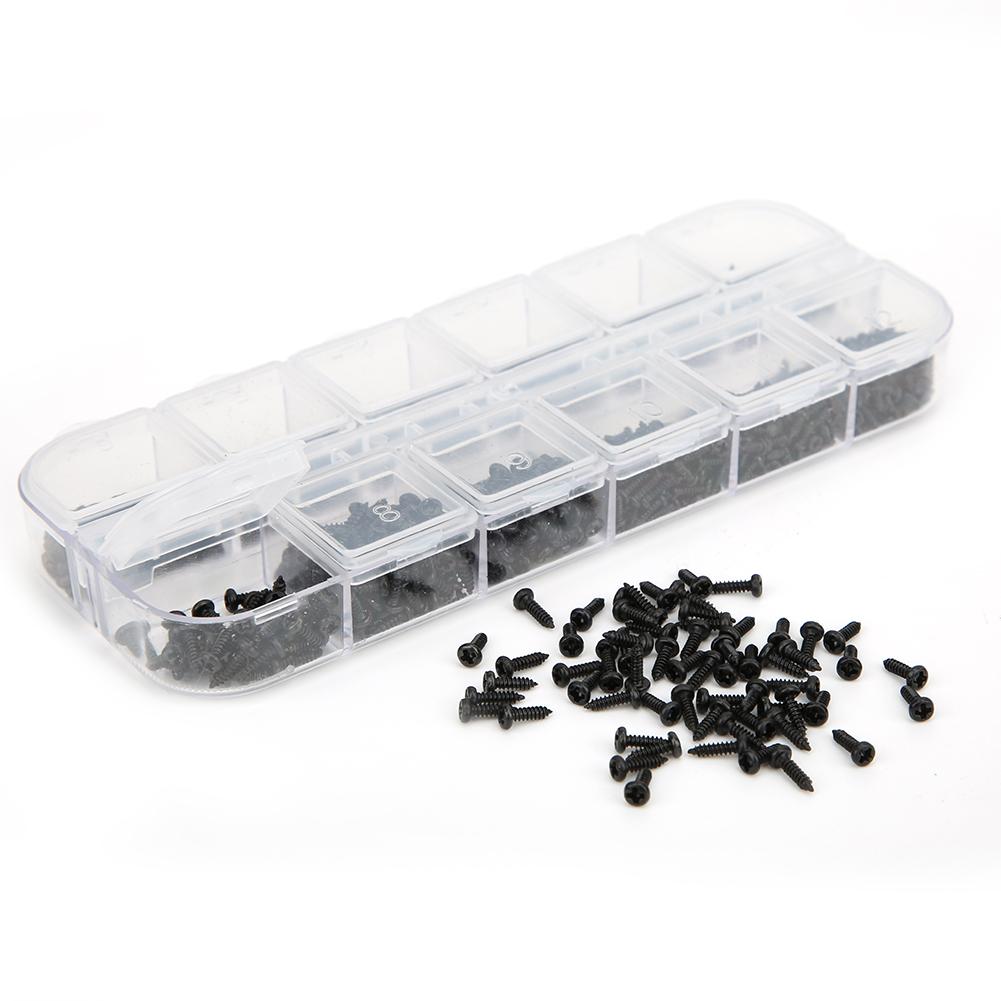 1200Pcs Self Tapping Screw Round Head Silver Black Carbon Steel Fittings M1 M1.2 M1.4 M1.7(1200Pcs Silver Screw Set Box A Type )