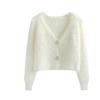 Women's V-neck Knitted Cardigan Sweater for Spring Slim Fit and Slimming Long Sleeved Top Knitted Jacket