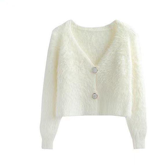 Women's V-neck Knitted Cardigan Sweater for Spring Slim Fit and Slimming Long Sleeved Top Knitted Jacket