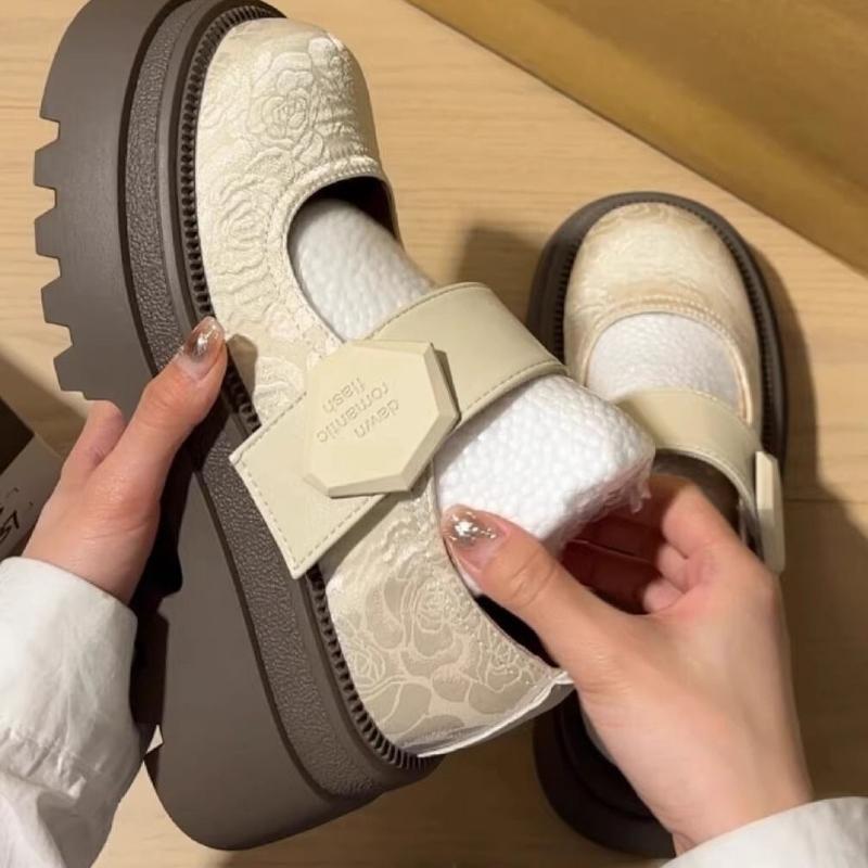 Women Fashion Black Mary Jane Shoes Spring Outdoor Female Fashion Thick Sole Non Slip Platform Increase Thick Sole Single Shoes