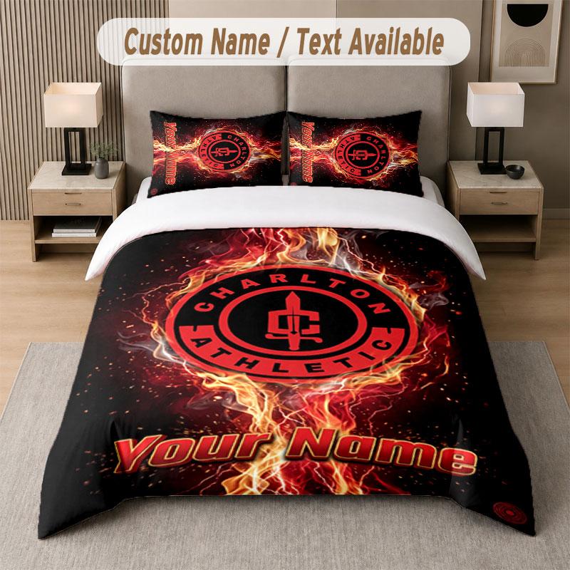 Custom Bedding Set Charlton Athletic Pattern, Print Name Text 1 Duvet Cover Plus 2 Pillowcases Home Textile