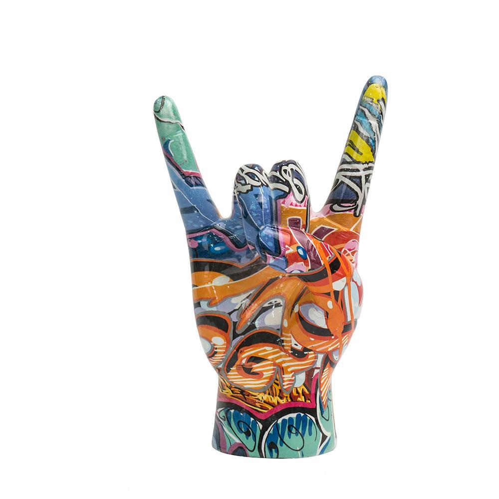 Latest Product Graffiti Rock Gesture Water Transfer Resin Ornaments Home Use Bedroom Tabletop Porch Decoration Crafts