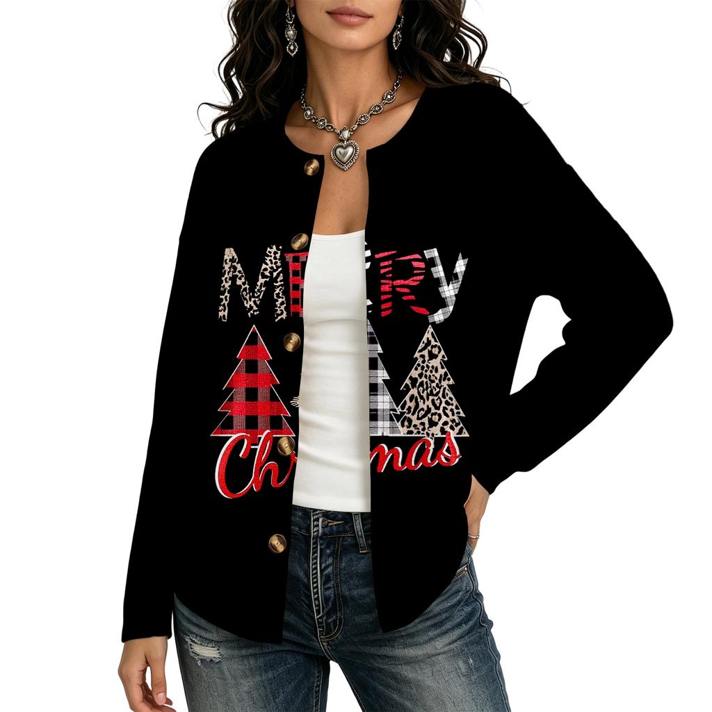 Women's Long Sleeve Christmas Printed Cardigan Sweater Winter Fashion Coat