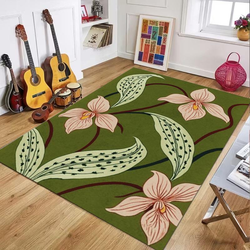 

Retro Green Floral Orchid Rug Soft Non-Slip Washable Area Carpet Vintage Botanical Floor Mat for Living Room Bedroom & Nursery 40x60cm