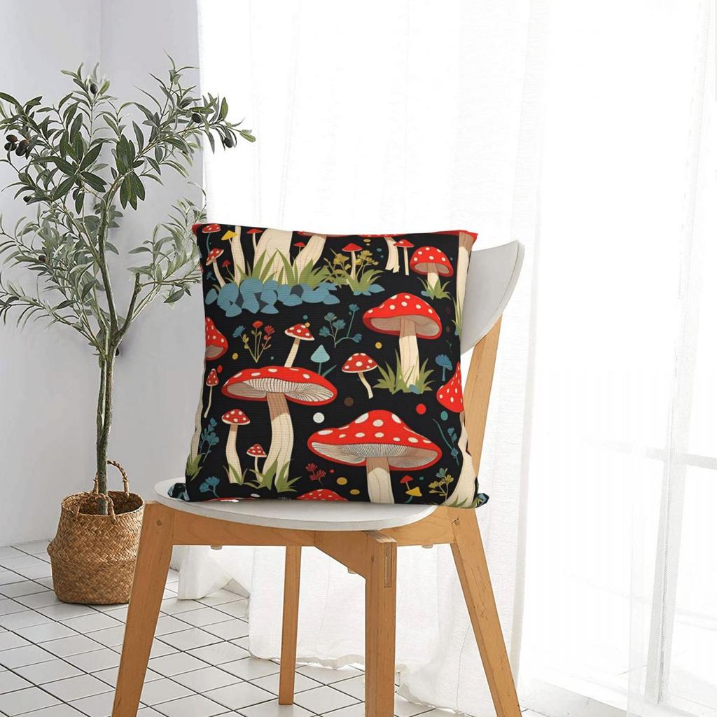 Catoon Red Forest Mushroom Pillowcase Polyester Cushion Cover Decorative Pillow Case Cover Home Square 45X45cm