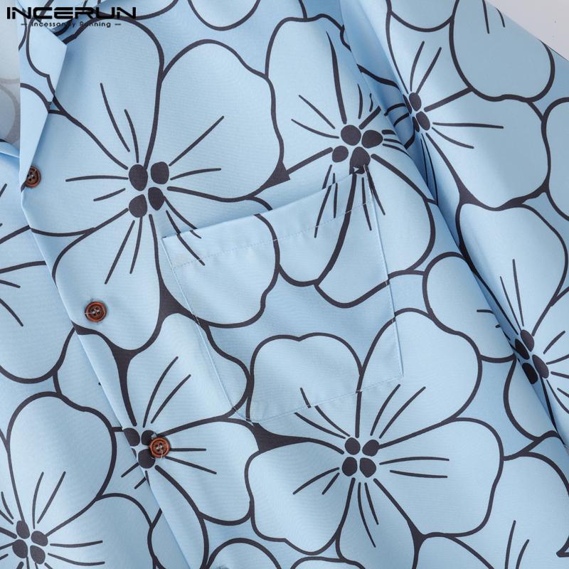 INCERUN Oversized Men Lapel Neck Half Sleeve Floral Print Casual Shirts