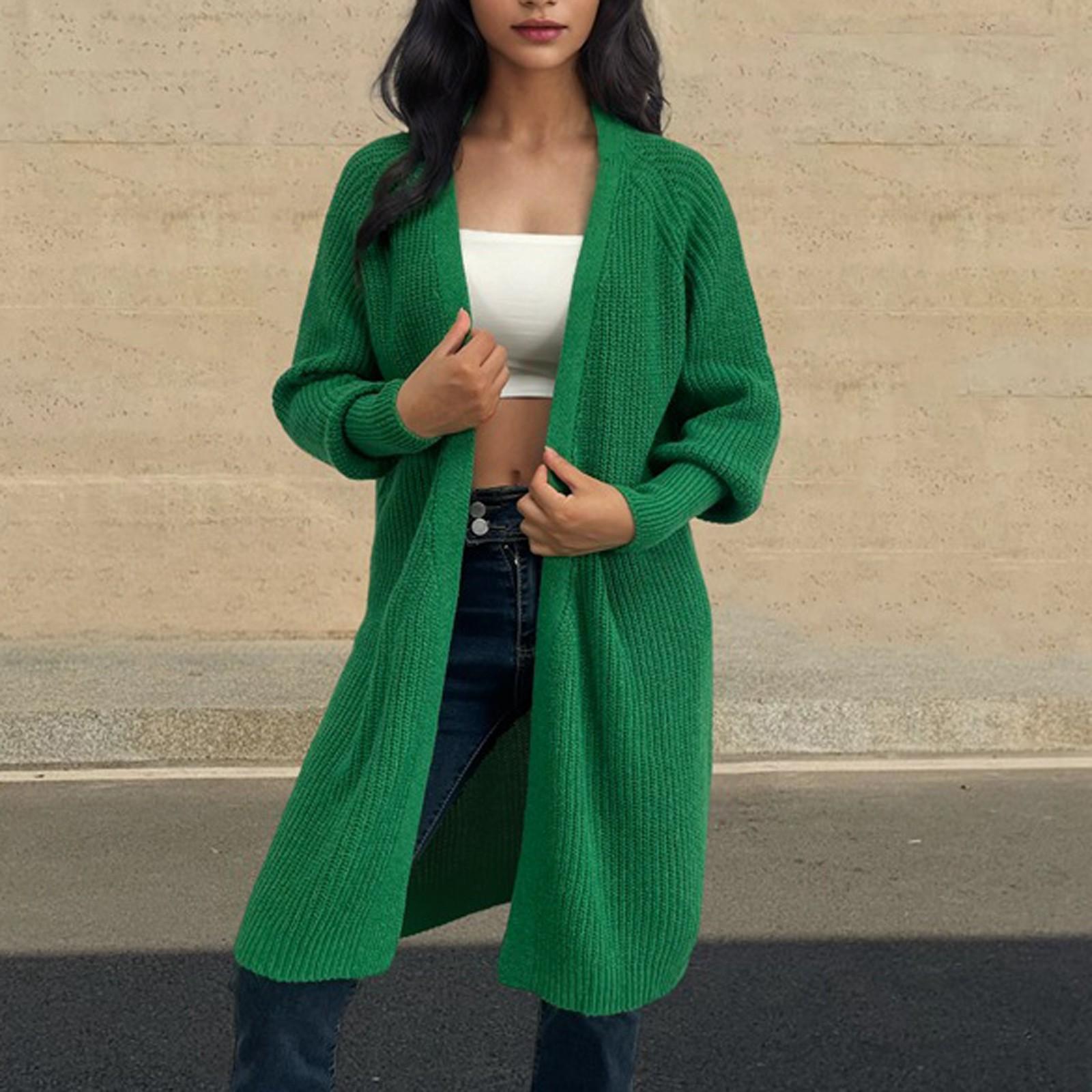 

Женская мода пояс вязаный кардиган свитер повседневный свободный свитер куртка S зелёный