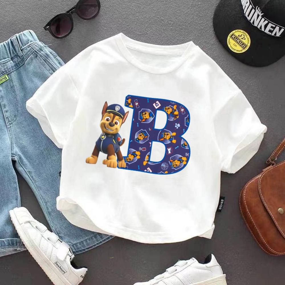PAW Patrol Child Short Sleeve T-shirt Cartoon Chase A-Z Print Cotton Tees Girls Summer Casual Round Neck Tops Kids Birthday Gift