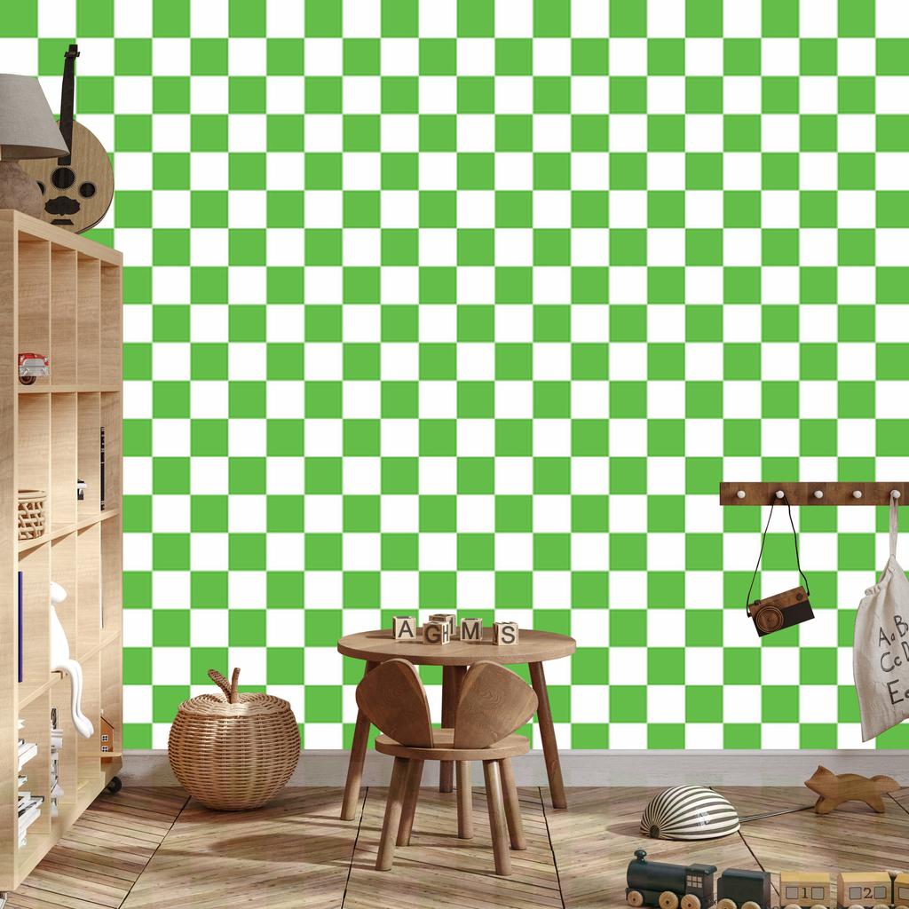 Checkerboard Wallpaper White and Green for Living Room and Bedroom 50x1000