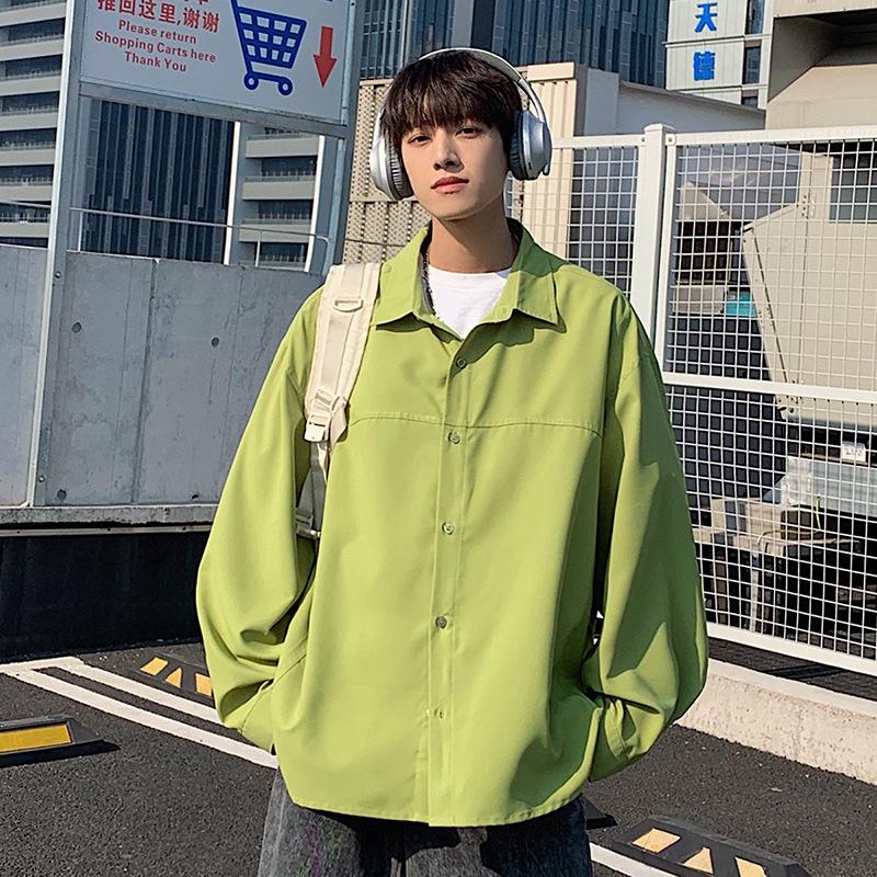 Simple Solid Color Long Sleeved Shirt Men's Solid Color Shirt Casual Shirt Jacket