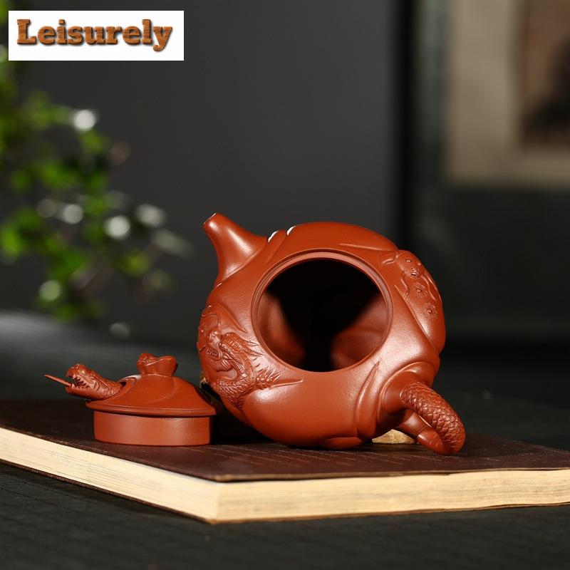 200ml Creative Yixing Purple Clay Teapot Handmade Ichthyosaurus Pot Raw Ore Zhu Mud Kettle Zisha Teaset Cha Ornaments Collection