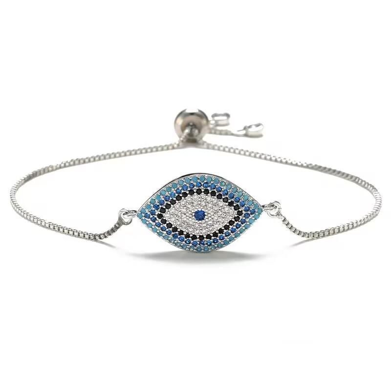 Turkish Lucky Evil Eye Bracelet Gold Color Bangle Rhinestone Blue Eyes Bracelet For Women Men Couple Gothic