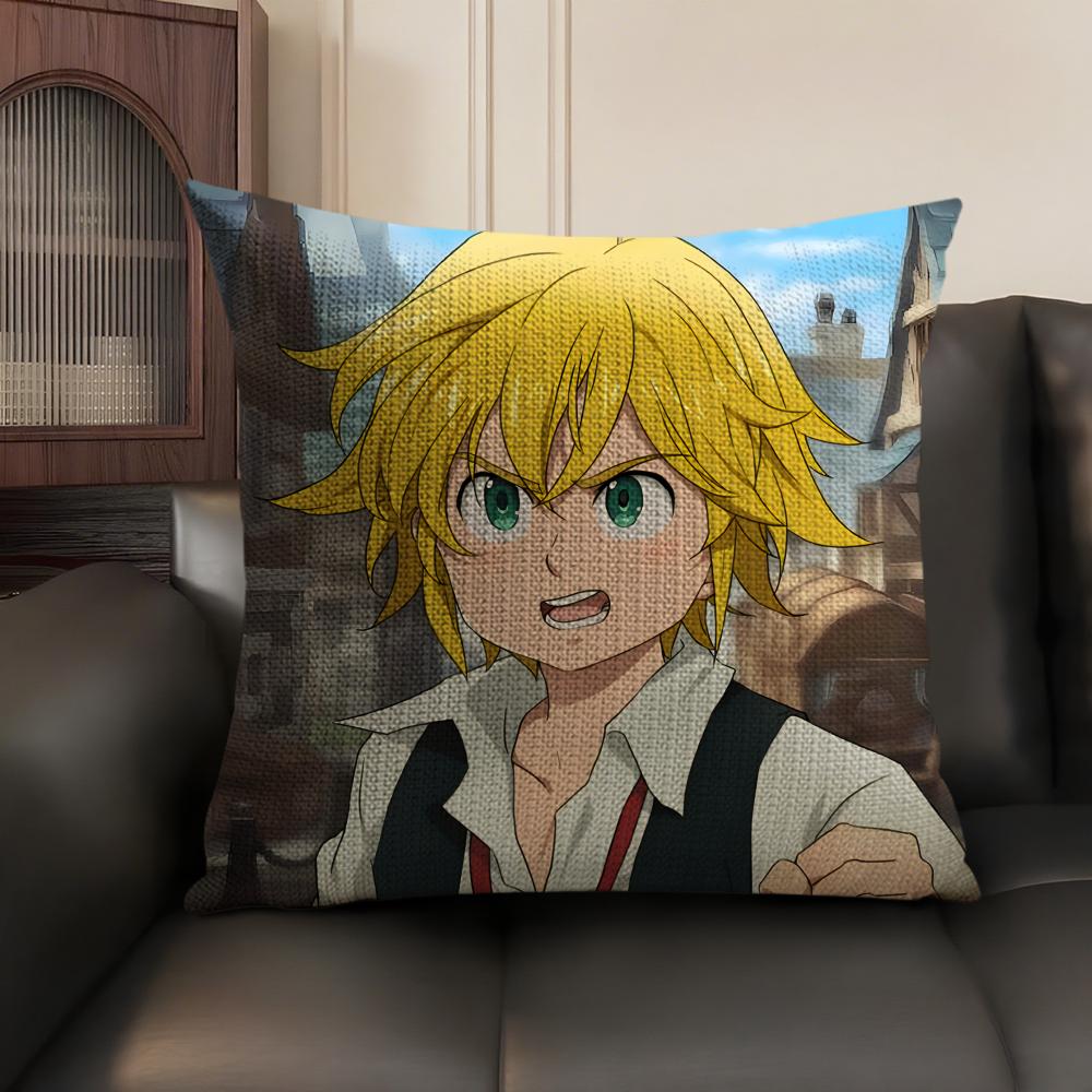 Anime 7 D-Deadly S-Sins Cushion Cover Natural Linen Organic Fabric Double-Sided Printing Sofa Home Decor Gift Pillow Case