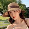Panama Sunscreen Foldable Woven Grass Women Hat Straw Bowknot Brim Wide Summer Caps Female Outdoor Beach Travel Fishermen Hat Trendy Fashionable
