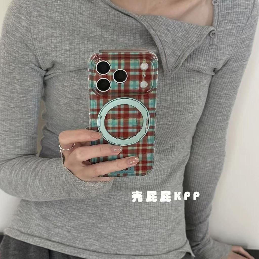 Semi-transparent Contrasting Color Plaid Rotating Fulcrum Bracket Ins15 for 17Pro Apple 17ProMax Mobile Phone Case