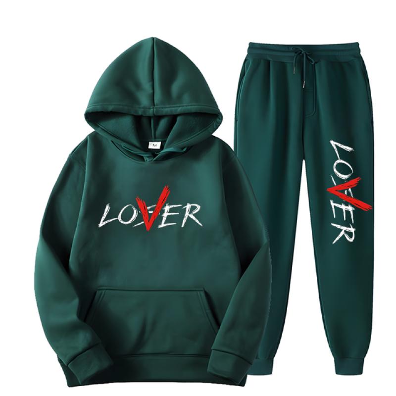 2024 Modedesign LIEBHABER Briefdruck Hoodie Set Männer Frauen Casual Loose Cotton Warm halten Kapuzenoberteil + Casual Jogginghose