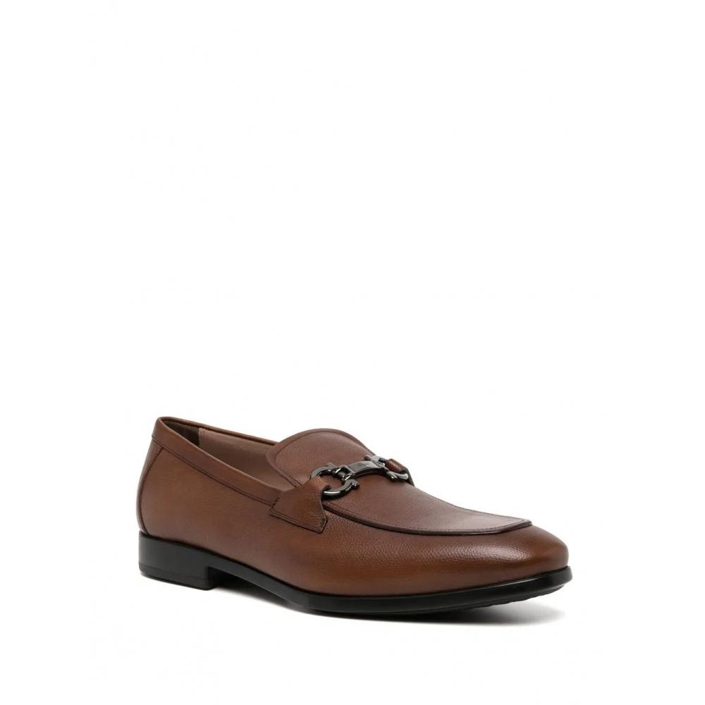 Salvatore Ferragamo Ferragamo Gancini Trim Leather Moccasins Brown