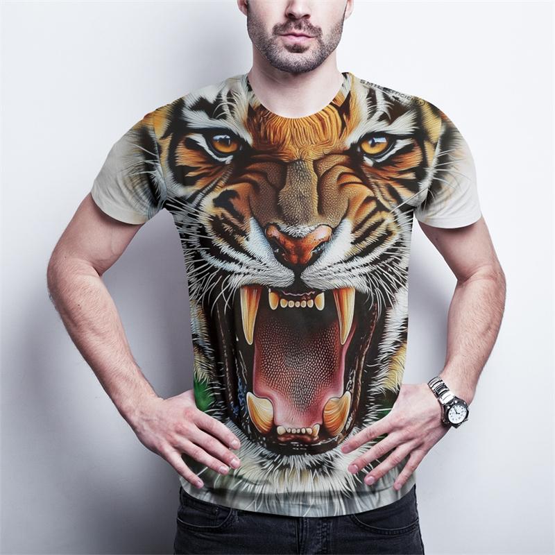 

Trendy Tiger Face Pattern T Shirts For Men Summer Fashion Streetwear 3D Animals Printed T-shirts Cool Oversized S