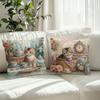 Vintage - Style Kitten Tea - Time Pillow CoversLiving Room Sofa Cushion Cover, Soft and Comfortable, Bedroom Room Decoration